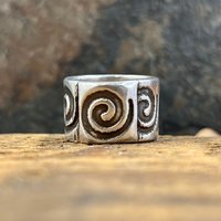 Silver Spiral Ring, Sterling Silver 960, Irish Celtic Jewelry, Wide Band Rings, Earthy Art Jewelry, Single Spirals, Sun Symbol,