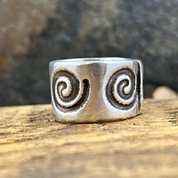Silver Spiral Ring, Sterling Silver 960, Irish Celtic Jewelry, Wide Band Rings, Earthy Art Jewelry, Single Spirals, Sun Symbol,