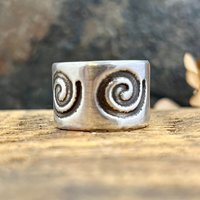Silver Spiral Ring, Sterling Silver 960, Irish Celtic Jewelry, Wide Band Rings, Earthy Art Jewelry, Single Spirals, Sun Symbol,