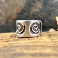 Silver Spiral Ring, Sterling Silver 960, Irish Celtic Jewelry, Wide Band Rings, Earthy Art Jewelry, Single Spirals, Sun Symbol,
