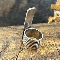 Silver Enamel Ring, Flowering Vine Shield Ring, Fine Silver 999, Statement Ring, Colorful Glass, Wave Wide Band, Hand Crafted Art Jewelry