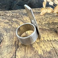 Silver Enamel Ring, Flowering Vine Shield Ring, Fine Silver 999, Statement Ring, Colorful Glass, Wave Wide Band, Hand Crafted Art Jewelry