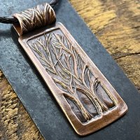 Two Trees Copper Pendant, Tree of Life, Hand Carved, Intertwined in Love, 7th Anniversary, Leather & Vegan Cords, Earthy Rustic Art Jewelry