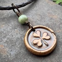 Shamrock Clover Charm, Copper Wax Seal Charm, Connemara Marble, Irish Celtic Jewelry, Leather & Vegan Cords, Handmade, Soul Harbor Jewelry