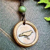 Raven Copper Wax Seal Charm, Irish Celtic Jewelry, Connemara Marble, Pagan Wicca Gifts, Celtic Goddess, Rhiannon Morrigan, Handmade Jewelry