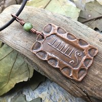 Ash Tree Ogham Charm, Copper Pendant, Connemara Marble, Celtic Tree Astrology, Irish Celtic Gaelic, Tree Birth Signs, February 18 – March 17