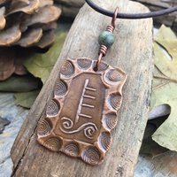 Willow Tree Ogham Charm, Copper Pendant, Celtic Tree Astrology, Connemara Marble, Hand Carved Art, Irish Gaelic, Spirals,  April 15 – May 12