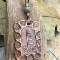 Willow Tree Ogham Charm, Copper Pendant, Celtic Tree Astrology, Connemara Marble, Hand Carved Art, Irish Gaelic, Spirals,  April 15 – May 12