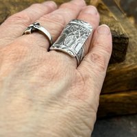 Silver Tree Ring, Sterling Silver 960, Two Trees, Irish Celtic Spirals, Shied Ring, Statement Jewelry, Druid Pagan, Earthy Rustic Jewelry