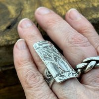Silver Tree Ring, Sterling Silver 960, Two Trees, Irish Celtic Spirals, Shied Ring, Statement Jewelry, Druid Pagan, Earthy Rustic Jewelry