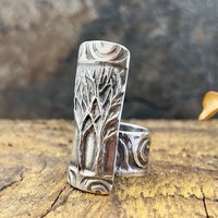 Silver Tree Ring, Sterling Silver 960, Two Trees, Irish Celtic Spirals, Shied Ring, Statement Jewelry, Druid Pagan, Earthy Rustic Jewelry