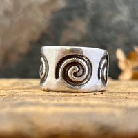 Silver Spiral Ring, Sterling Silver 960, Irish Celtic Jewelry, Wide Band Rings, Earthy Art Jewelry, Single Spirals, Sun Symbol,
