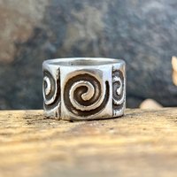 Silver Spiral Ring, Sterling Silver 960, Irish Celtic Jewelry, Wide Band Rings, Earthy Art Jewelry, Single Spirals, Sun Symbol,