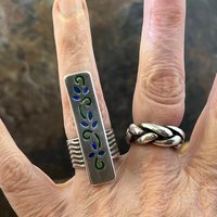 Silver Enamel Ring, Flowering Vine Shield Ring, Fine Silver 999, Statement Ring, Colorful Glass, Wave Wide Band, Hand Crafted Art Jewelry