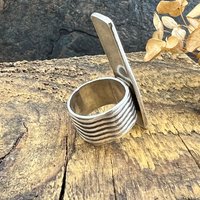 Silver Enamel Ring, Flowering Vine Shield Ring, Fine Silver 999, Statement Ring, Colorful Glass, Wave Wide Band, Hand Crafted Art Jewelry