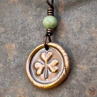 Shamrock Clover Charm, Copper Wax Seal Charm, Connemara Marble, Irish Celtic Jewelry, Leather & Vegan Cords, Handmade, Soul Harbor Jewelry