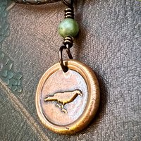 Raven Copper Wax Seal Charm, Irish Celtic Jewelry, Connemara Marble, Pagan Wicca Gifts, Celtic Goddess, Rhiannon Morrigan, Handmade Jewelry