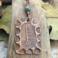 Willow Tree Ogham Charm, Copper Pendant, Celtic Tree Astrology, Connemara Marble, Hand Carved Art, Irish Gaelic, Spirals,  April 15 – May 12