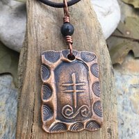 Gorse Tree Ogham Charm, Copper Pendant, Connemara Marble, Irish Celtic Spirals, Ogham Trees, Marble of Ireland, Leather & Vegan Cords, Pagan