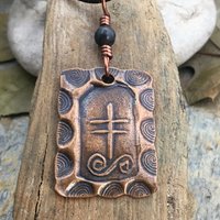Gorse Tree Ogham Charm, Copper Pendant, Connemara Marble, Irish Celtic Spirals, Ogham Trees, Marble of Ireland, Leather & Vegan Cords, Pagan