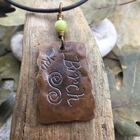 Birch Tree Ogham Charm, Copper Pendant, Connemara Marble, Celtic Tree Astrology, Hand Carved, Irish Celtic Jewelry, December 24 – January 20