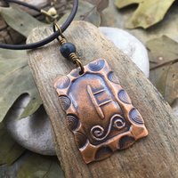 Rowan Tree Ogham Charm, Copper Pendant, Connemara Marble, Hand Carved Ogham, Irish Celtic Spirals, Handmade Art, January 21 to February 17