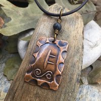 Rowan Tree Ogham Charm, Copper Pendant, Connemara Marble, Hand Carved Ogham, Irish Celtic Spirals, Handmade Art, January 21 to February 17