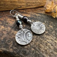 Sterling Silver Raven Earrings, Irish Celtic Jewelry, Crow Blackbird, Niobium Ear Wires, Hypoallergenic, Czech Glass Beads, Pagan Jewelry