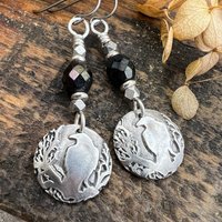 Sterling Silver Raven Earrings, Irish Celtic Jewelry, Crow Blackbird, Niobium Ear Wires, Hypoallergenic, Czech Glass Beads, Pagan Jewelry