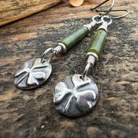 Shamrock Earrings, Connemara Marble, Irish Shamrock, Irish Celtic Jewelry, Clover Earrings, Sterling Silver, Silver and Green, Anniversary