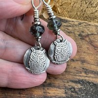 Sterling Silver Owl Earrings, Niobium Ear Wires, Hypoallergenic, Czech Glass Beads, Bird Jewelry, Night Flyers, Mystical Magical, Wise Owl