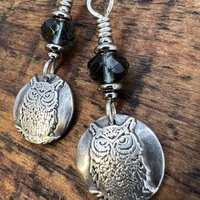 Sterling Silver Owl Earrings, Niobium Ear Wires, Hypoallergenic, Czech Glass Beads, Bird Jewelry, Night Flyers, Mystical Magical, Wise Owl