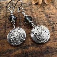 Sterling Silver Owl Earrings, Niobium Ear Wires, Hypoallergenic, Czech Glass Beads, Bird Jewelry, Night Flyers, Mystical Magical, Wise Owl