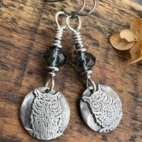 Sterling Silver Owl Earrings, Niobium Ear Wires, Hypoallergenic, Czech Glass Beads, Bird Jewelry, Night Flyers, Mystical Magical, Wise Owl