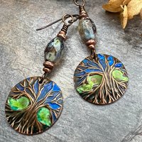Tree of Life, Copper Patina Earrings, Irish Celtic Jewelry, Tree Branch Earrings, Celtic Tree of Life, Colorful Jewelry, Hypoallergenic