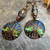 Tree of Life, Copper Patina Earrings, Irish Celtic Jewelry, Tree Branch Earrings, Celtic Tree of Life, Colorful Jewelry, Hypoallergenic
