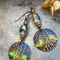 Tree of Life, Copper Patina Earrings, Irish Celtic Jewelry, Tree Branch Earrings, Celtic Tree of Life, Colorful Jewelry, Hypoallergenic