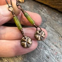 Shamrock Copper Earrings, Irish Clovers, Connemara Marble, Irish Shamrock, Irish Celtic Jewelry, St Patrick's Day, Copper 7th Anniversary