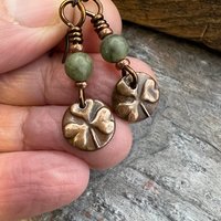Shamrock Copper Earrings, Irish Clovers, Connemara Marble, Irish Shamrock, Irish Celtic Jewelry, St Patrick's Day, Copper 7th Anniversary