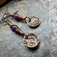 Scottish Thistle Earrings, Outlander Gifts, Copper Anniversary, Thistle of Scotland, Amethyst, Wax Seal Charm, Highlander, Disc Earrings