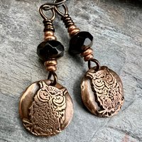 Copper Owl Earrings, Irish Celtic Jewelry, Pagan Jewelry, Copper Owl Jewelry, Witch Earrings, 7th Anniversary, Bird Lover Gifts, Earthy Gift