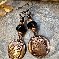 Copper Owl Earrings, Irish Celtic Jewelry, Pagan Jewelry, Copper Owl Jewelry, Witch Earrings, 7th Anniversary, Bird Lover Gifts, Earthy Gift