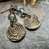 Bronze Owl Earrings, Earthy Witch Jewelry, Faceted Czech Glass Beads, Hypoallergenic Ear Wires, Light Dangle Earrings, Handmade Art Jewelry