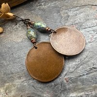 Crescent Moon, Copper Disc Earrings, Czech Glass Beads, Copper & Blue, Crescent Moon, Luna Goddess, Celtic Witch, Pagan Wicca, Moon Lover