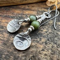 Shamrock Earrings, Connemara Marble, Irish Shamrock, Irish Celtic Jewelry, Clover Earrings, Sterling Silver, Silver and Green, Anniversary