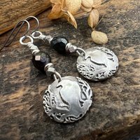 Sterling Silver Raven Earrings, Irish Celtic Jewelry, Crow Blackbird, Niobium Ear Wires, Hypoallergenic, Czech Glass Beads, Pagan Jewelry