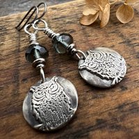 Sterling Silver Owl Earrings, Niobium Ear Wires, Hypoallergenic, Czech Glass Beads, Bird Jewelry, Night Flyers, Mystical Magical, Wise Owl