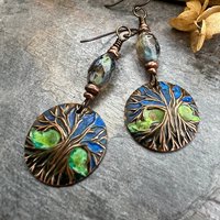 Tree of Life, Copper Patina Earrings, Irish Celtic Jewelry, Tree Branch Earrings, Celtic Tree of Life, Colorful Jewelry, Hypoallergenic