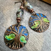 Tree of Life, Copper Patina Earrings, Irish Celtic Jewelry, Tree Branch Earrings, Celtic Tree of Life, Colorful Jewelry, Hypoallergenic
