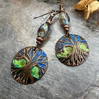 Tree of Life, Copper Patina Earrings, Irish Celtic Jewelry, Tree Branch Earrings, Celtic Tree of Life, Colorful Jewelry, Hypoallergenic